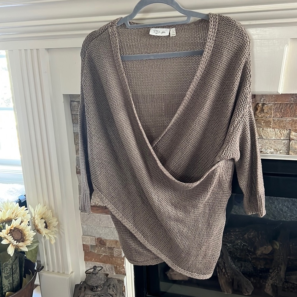 Taupe colored crisscross sweater